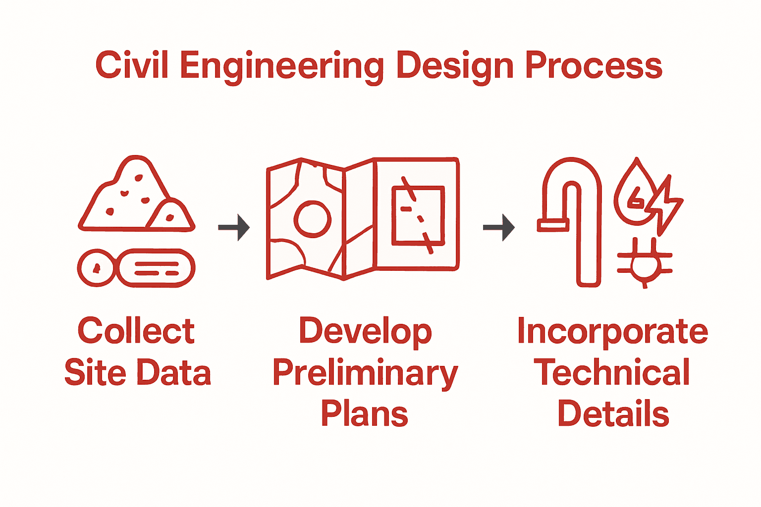 Infographic showing steps in civil engineering plan development