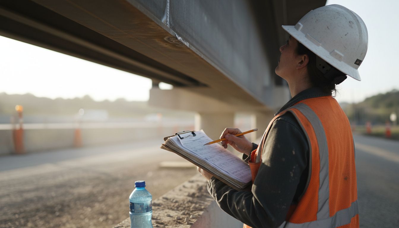 Engineer inspecting Texas highway construction site
