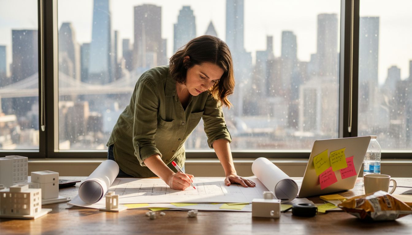 Architect marking up structural section plans