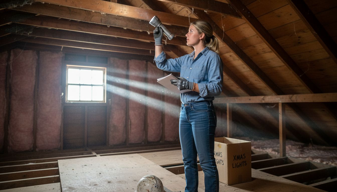 Engineer checking attic beams in Texas home