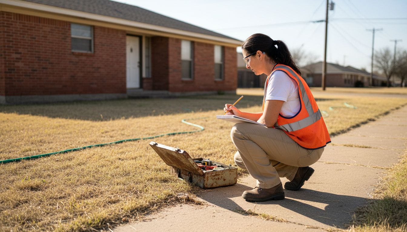 Engineer examining home foundation in Texas