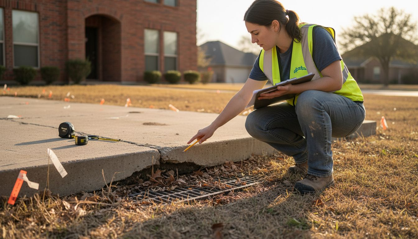 Engineer inspecting building foundation outdoors
