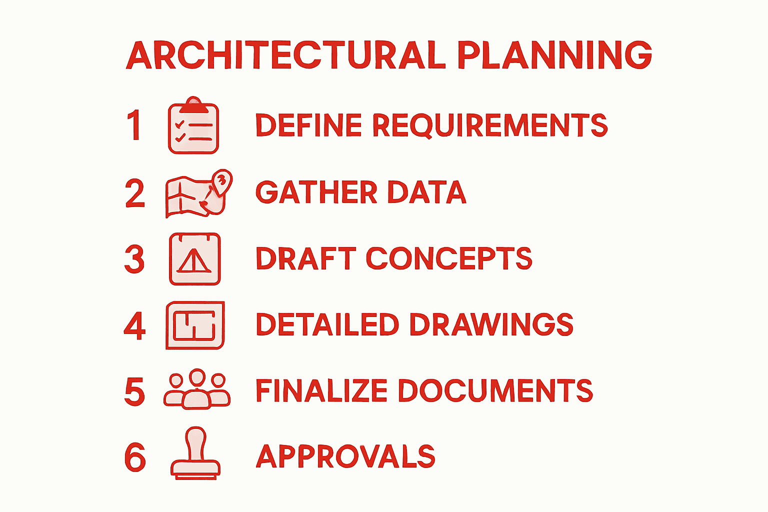 Infographic showing architectural plan process flow