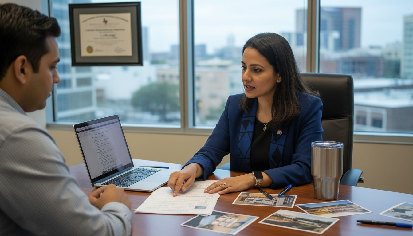 Engineer consulting with client in Texas office