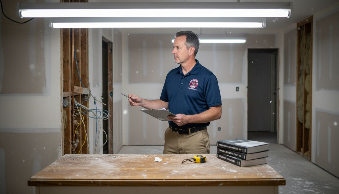Inspector examining home for code compliance