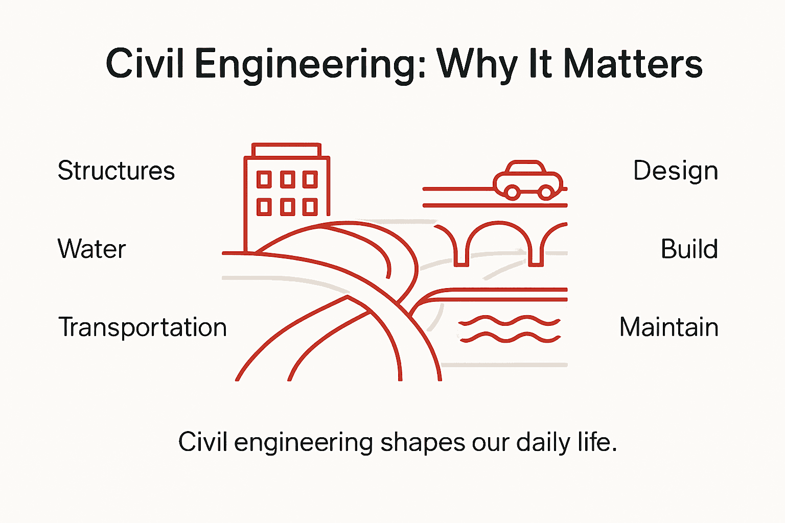 Infographic showing civil engineering key fields and functions