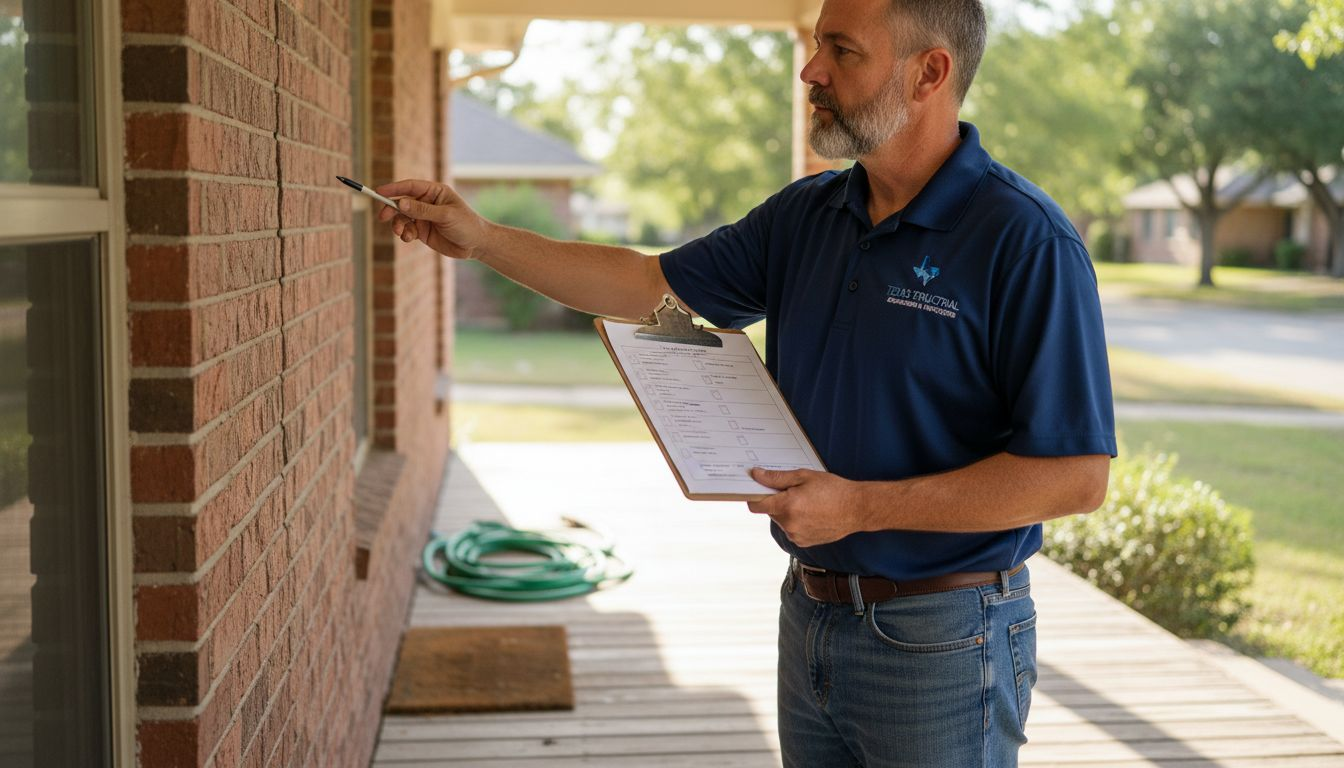 Engineer reviewing checklist during Texas home inspection