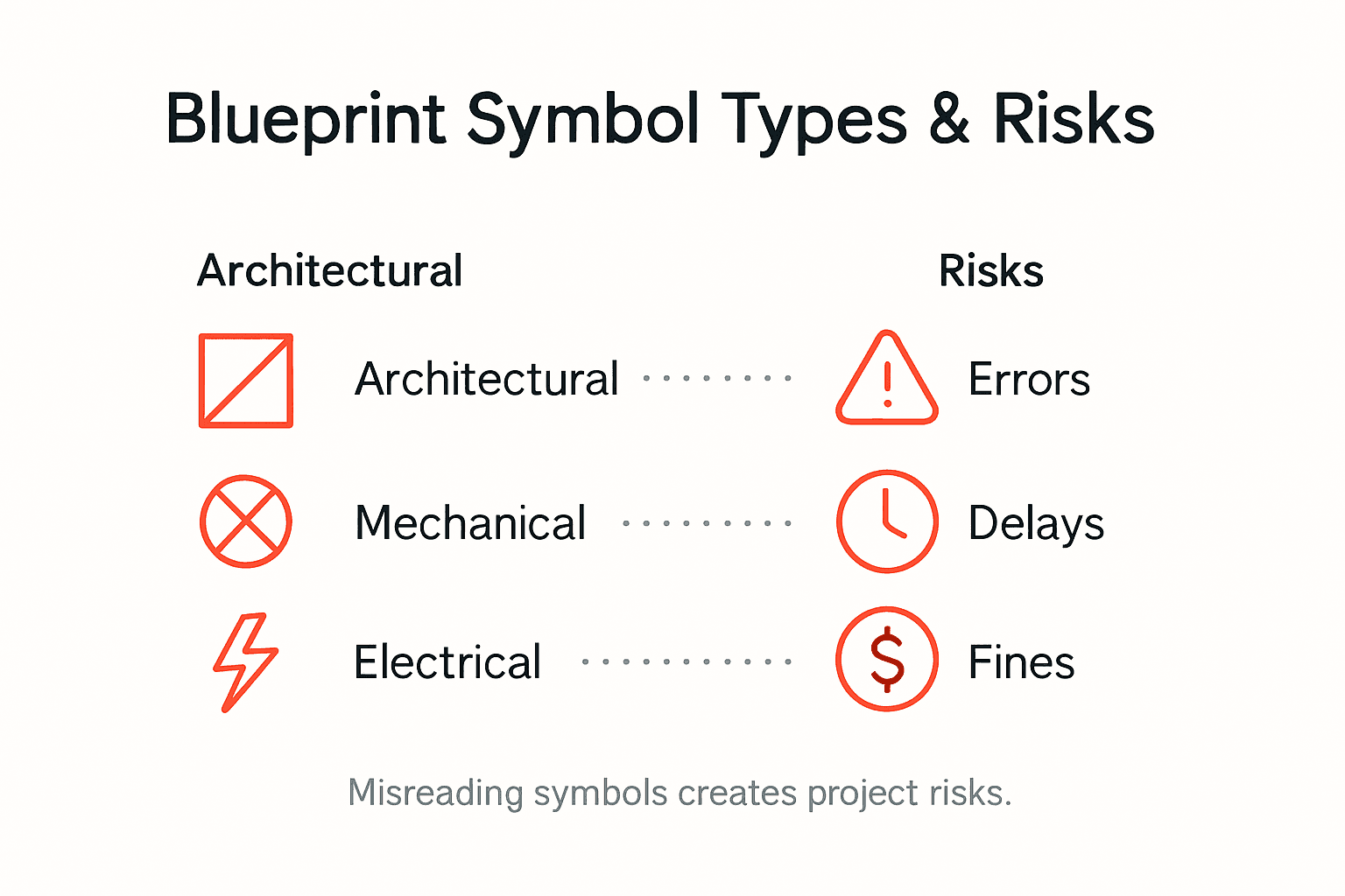 Infographic grouping blueprint symbol types and risks