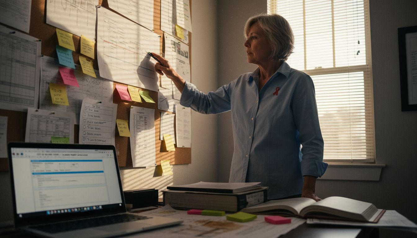 Manager reviews inspection workflow with diagrams