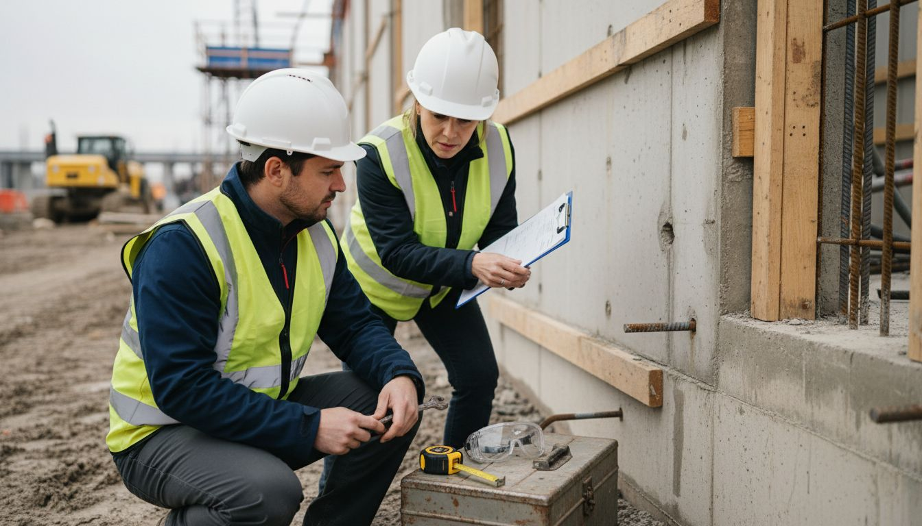 Engineers performing site code enforcement check