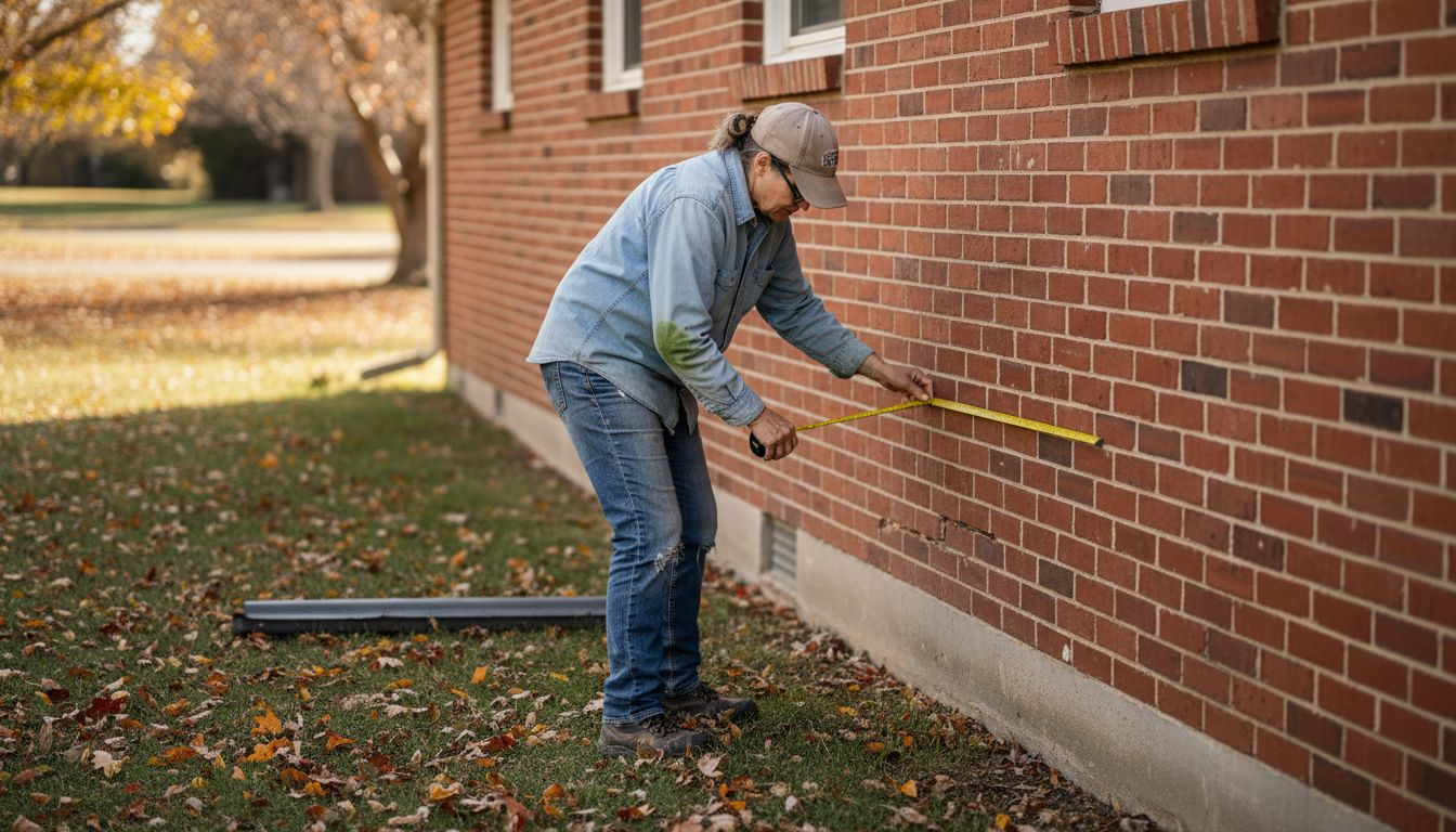 Woman checking home foundation for cracks