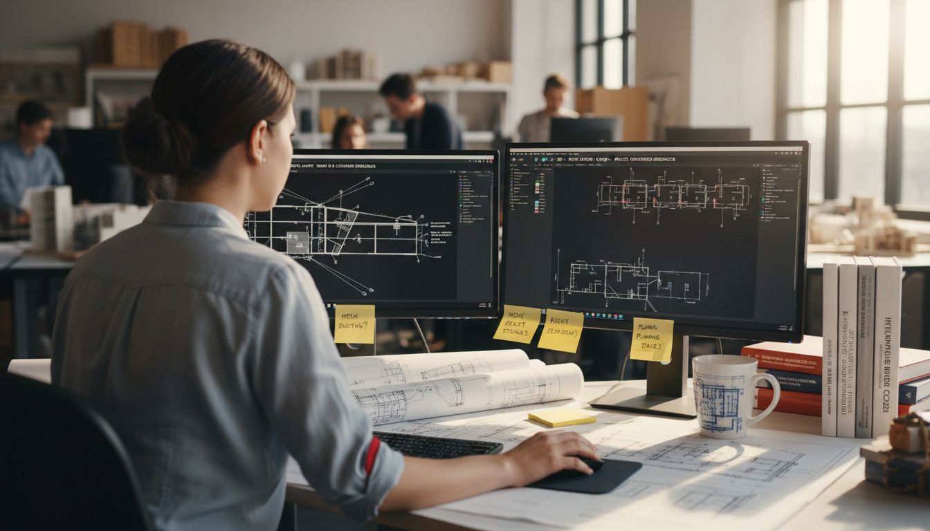 Architect working with MEP schematic diagrams