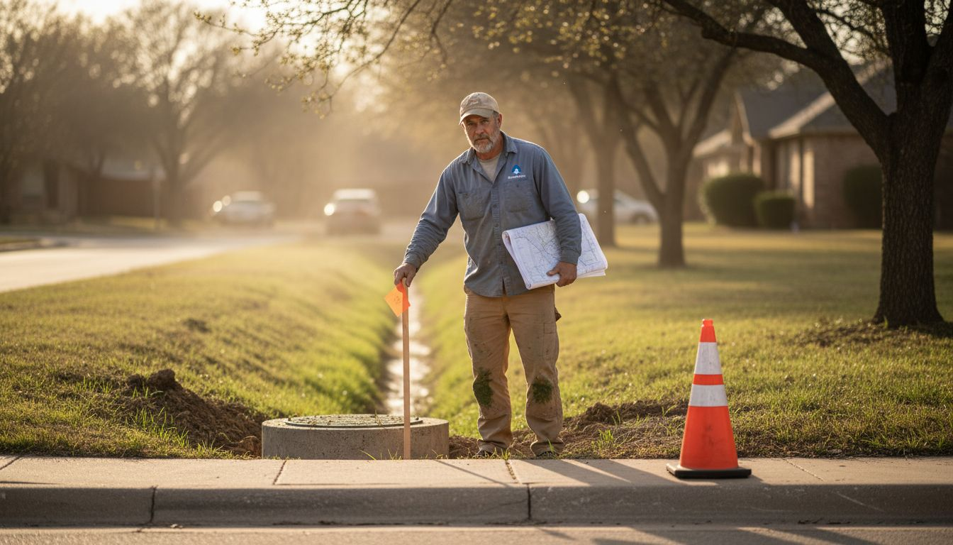 Contractor marking surface drainage swale