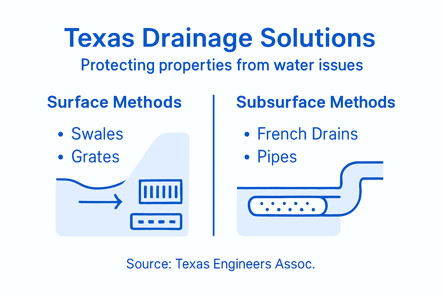 Infographic of Texas drainage solution types