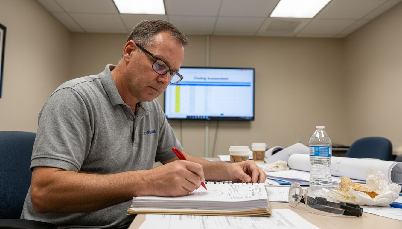 Engineer marking up property inspection report
