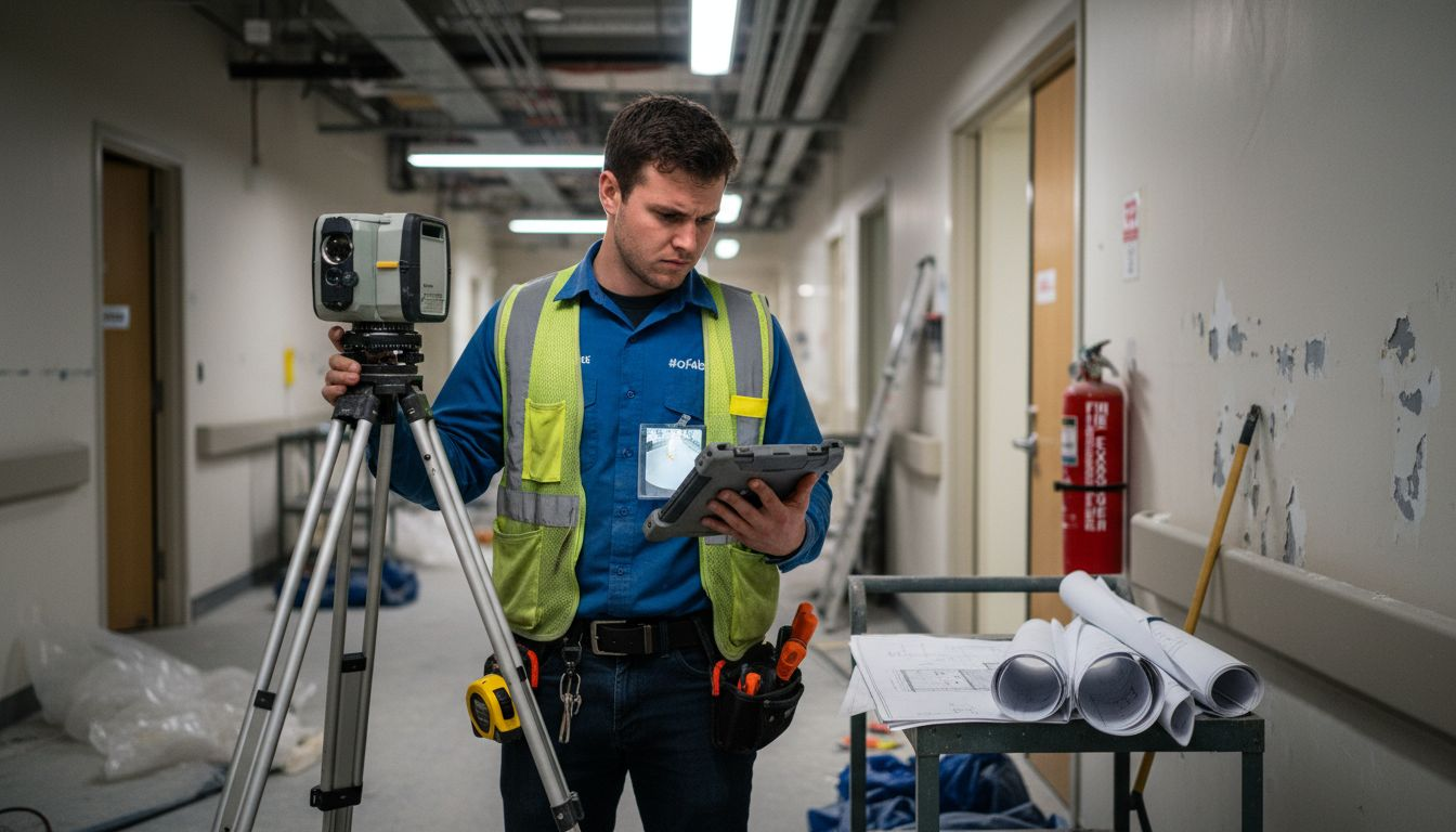 Surveyor scans hallway for as-built records