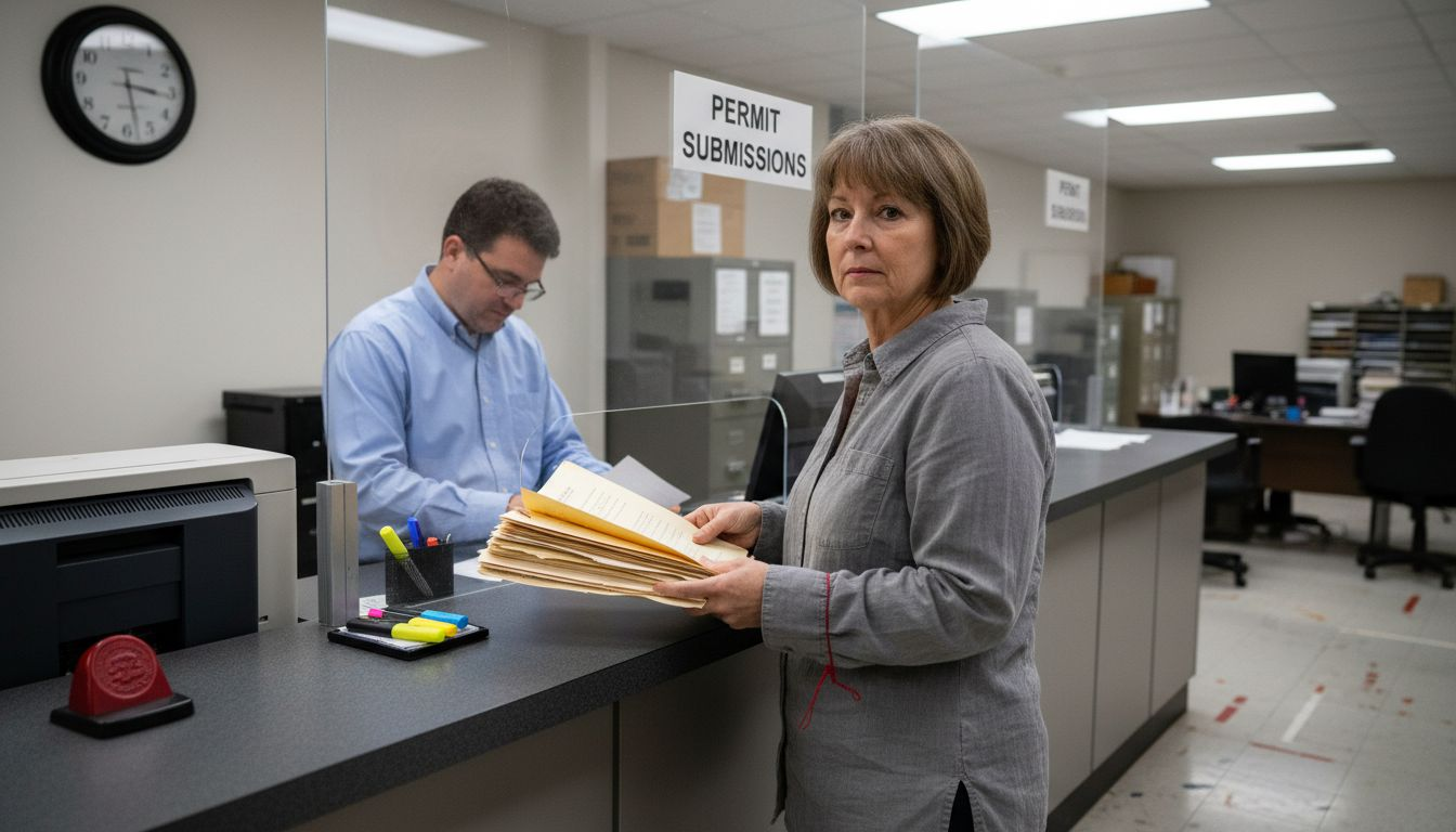 Submitting documents at municipal permit counter