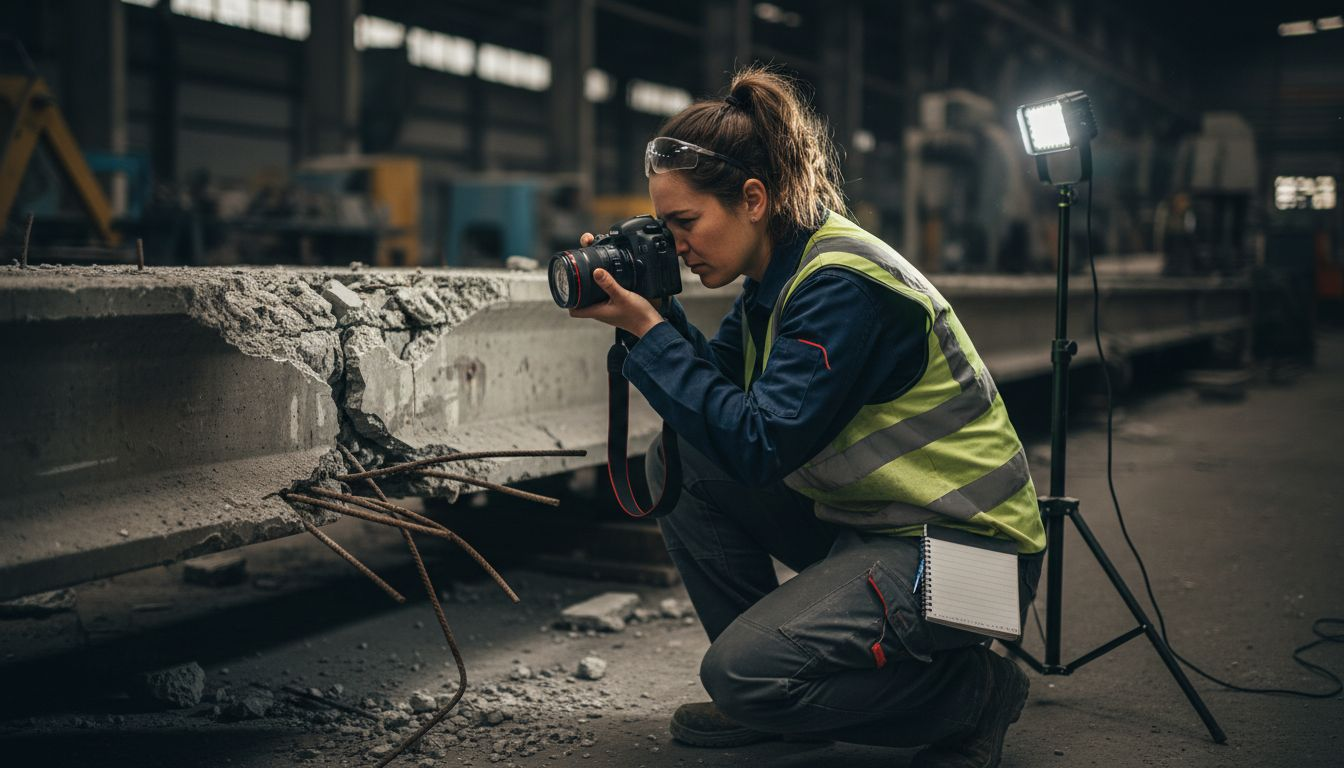 Specialist documents beam crack with camera