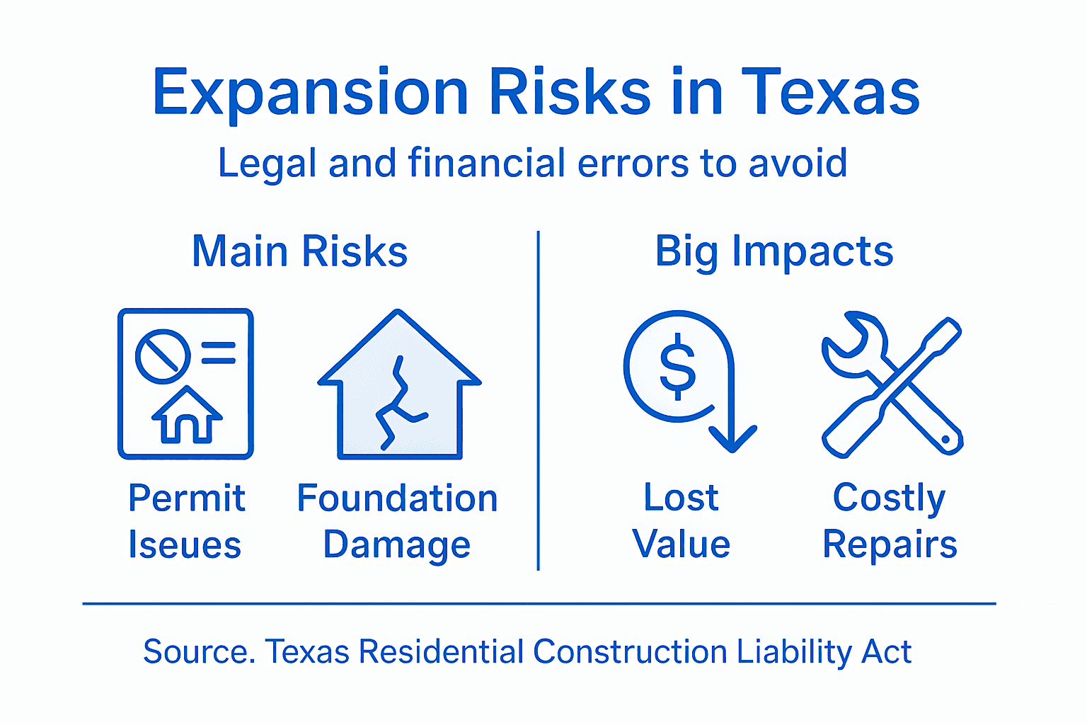 Infographic outlining Texas expansion risks, impacts