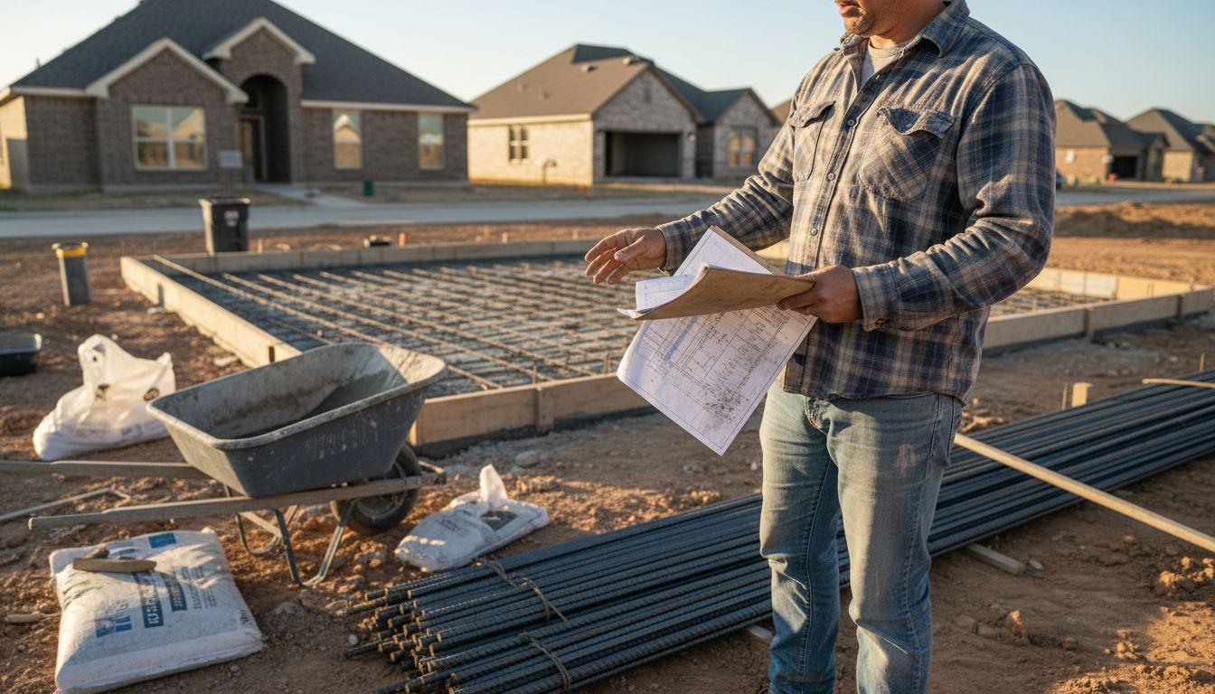 Contractor checking material specs on site
