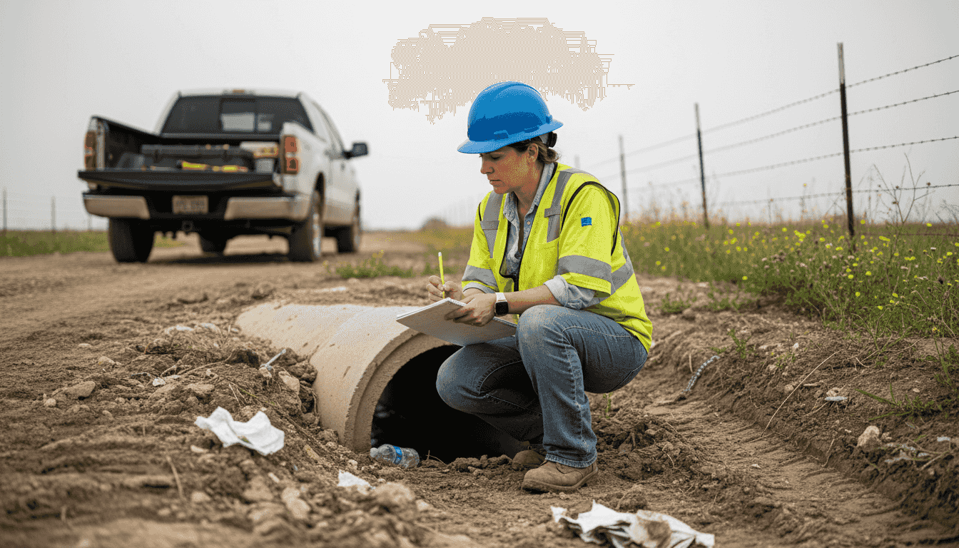 Engineer taking notes at Texas construction site