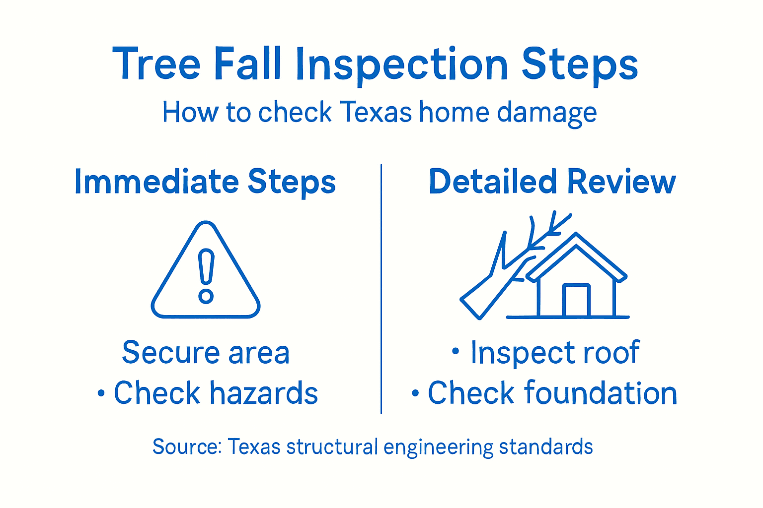 Infographic showing steps for Texas tree fall inspection