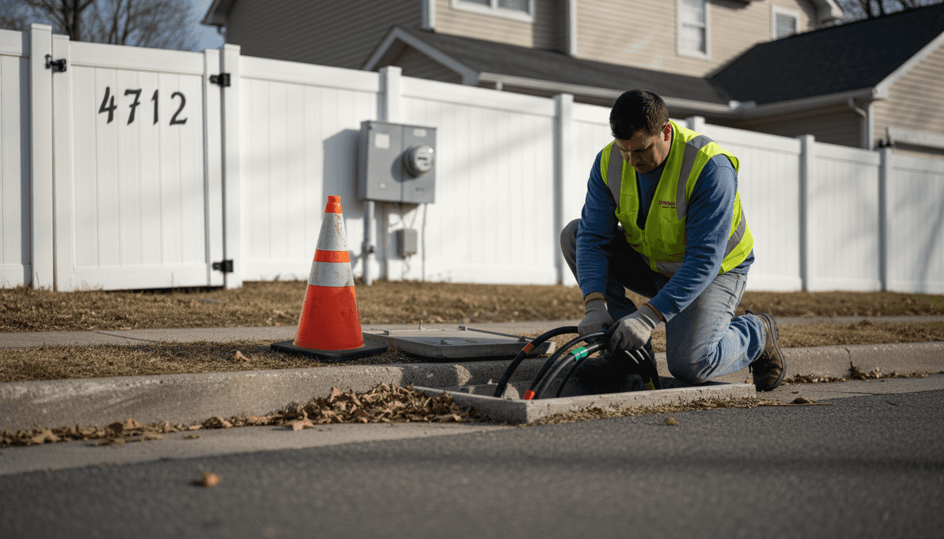 Utility worker maintains home electrical grid connection