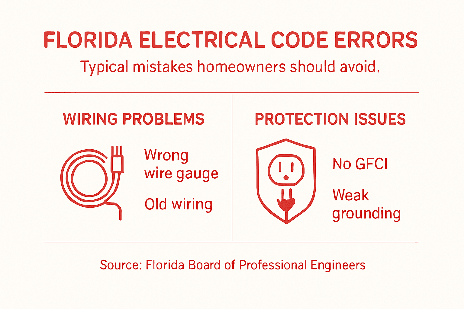 Infographic of common Florida electrical code violations