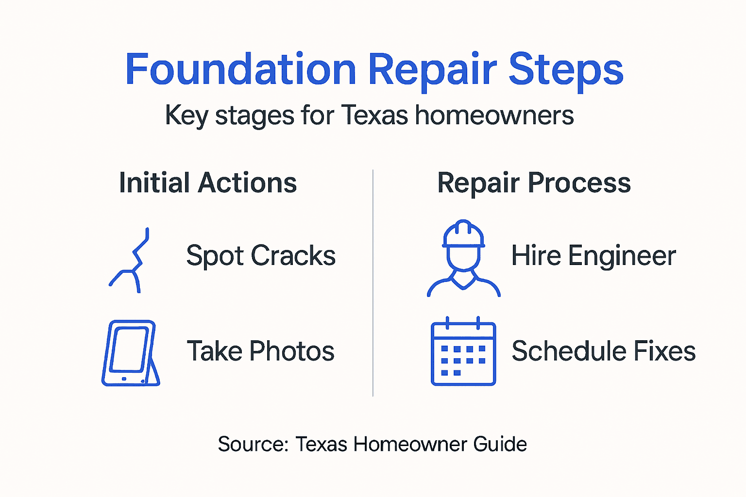 Infographic showing main Texas foundation repair steps