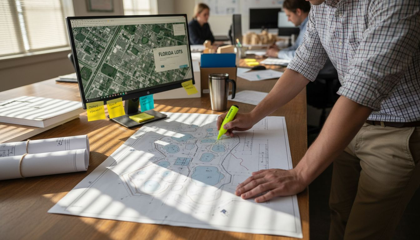 Engineer reviewing site plan with flood controls