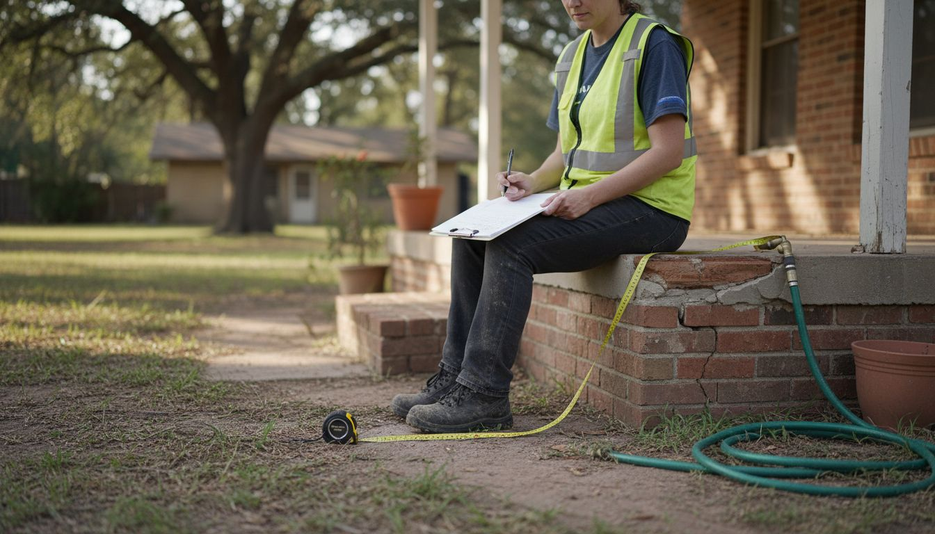 Engineer recording notes on home foundation