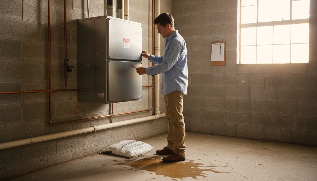 Engineer inspecting dehumidification HVAC system