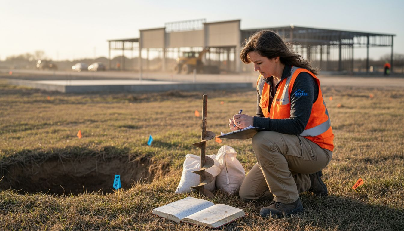 Engineer performing Texas site soil assessment