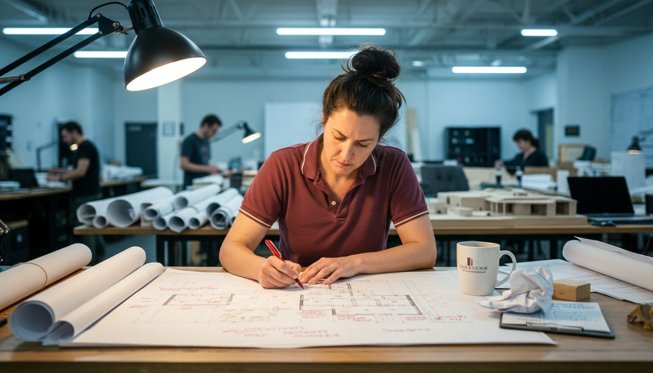 Engineer reviewing residential architectural plans