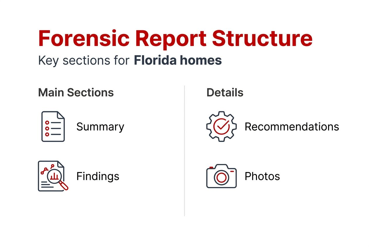 Infographic showing sections of forensic report