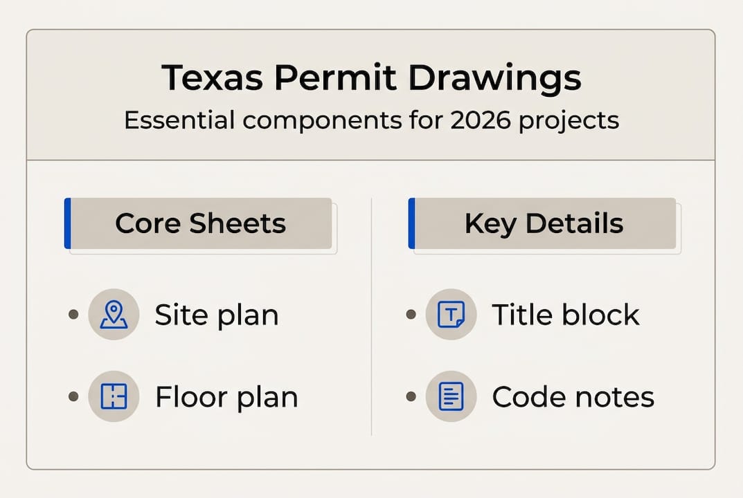 Infographic listing Texas permit drawing essentials