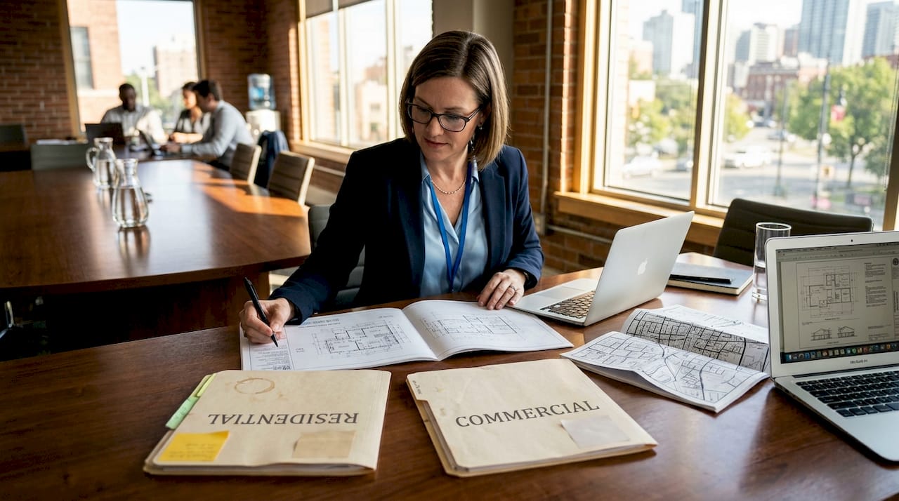 Project manager comparing commercial and residential permits