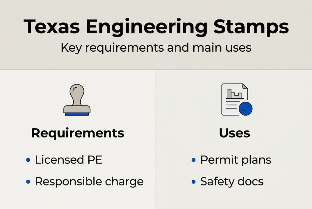 Infographic summarizes Texas engineering stamp rules and uses