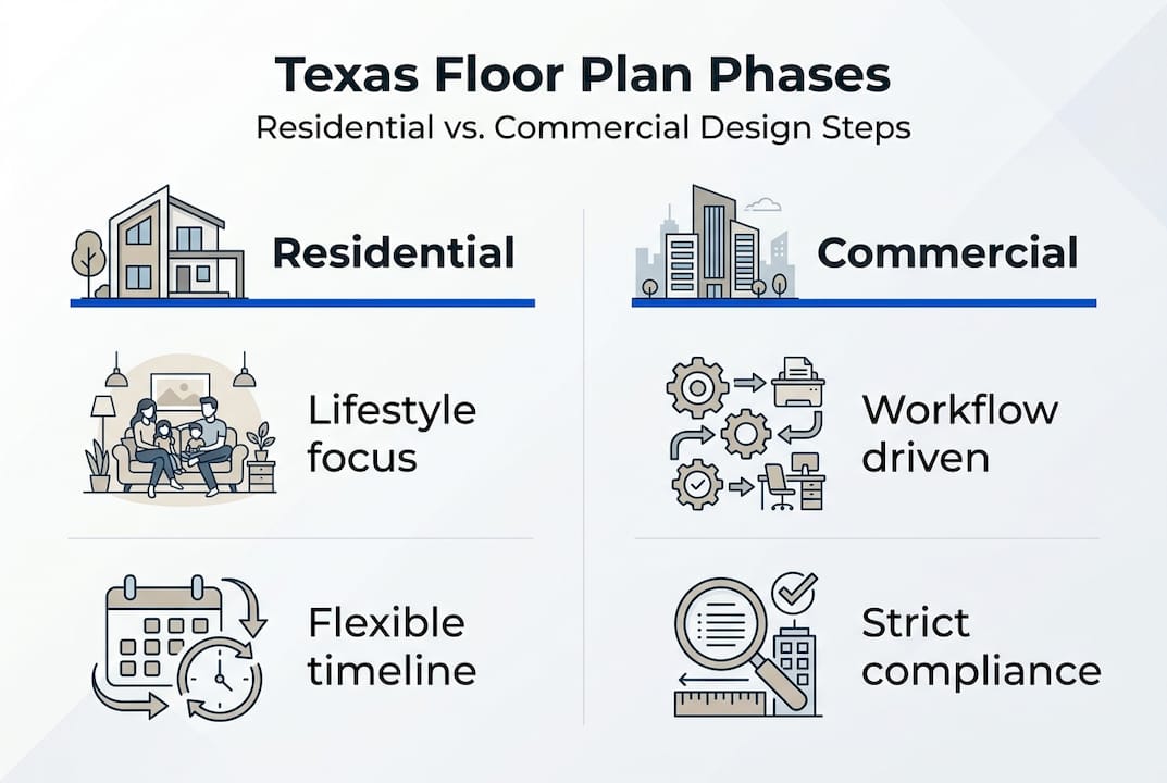 Infographic showing Texas floor plan phases