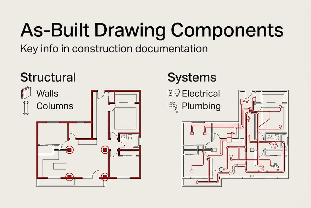 Infographic showing main as-built drawing components
