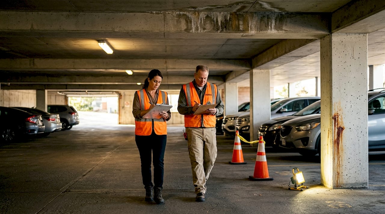 Inspectors taking notes during property walkthrough