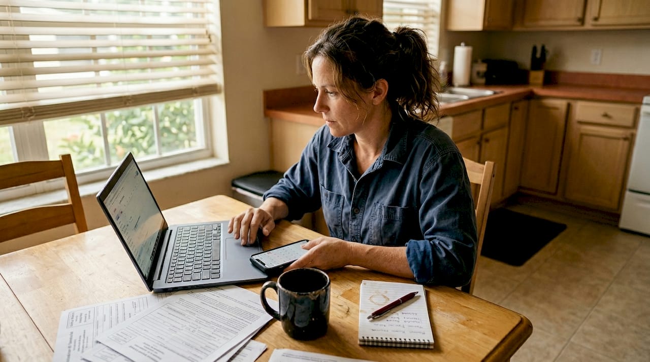 Contractor scheduling inspection at kitchen table
