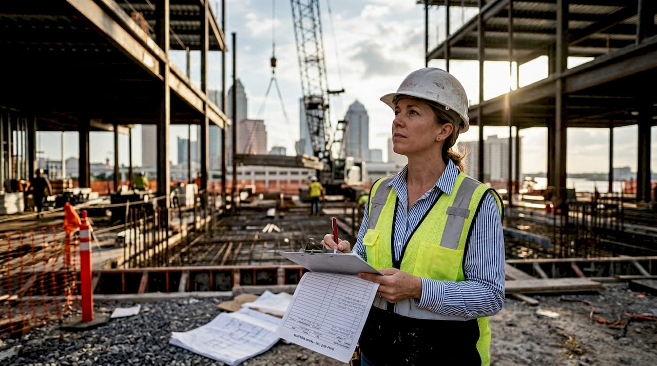 Consultant observing Florida high-rise construction site