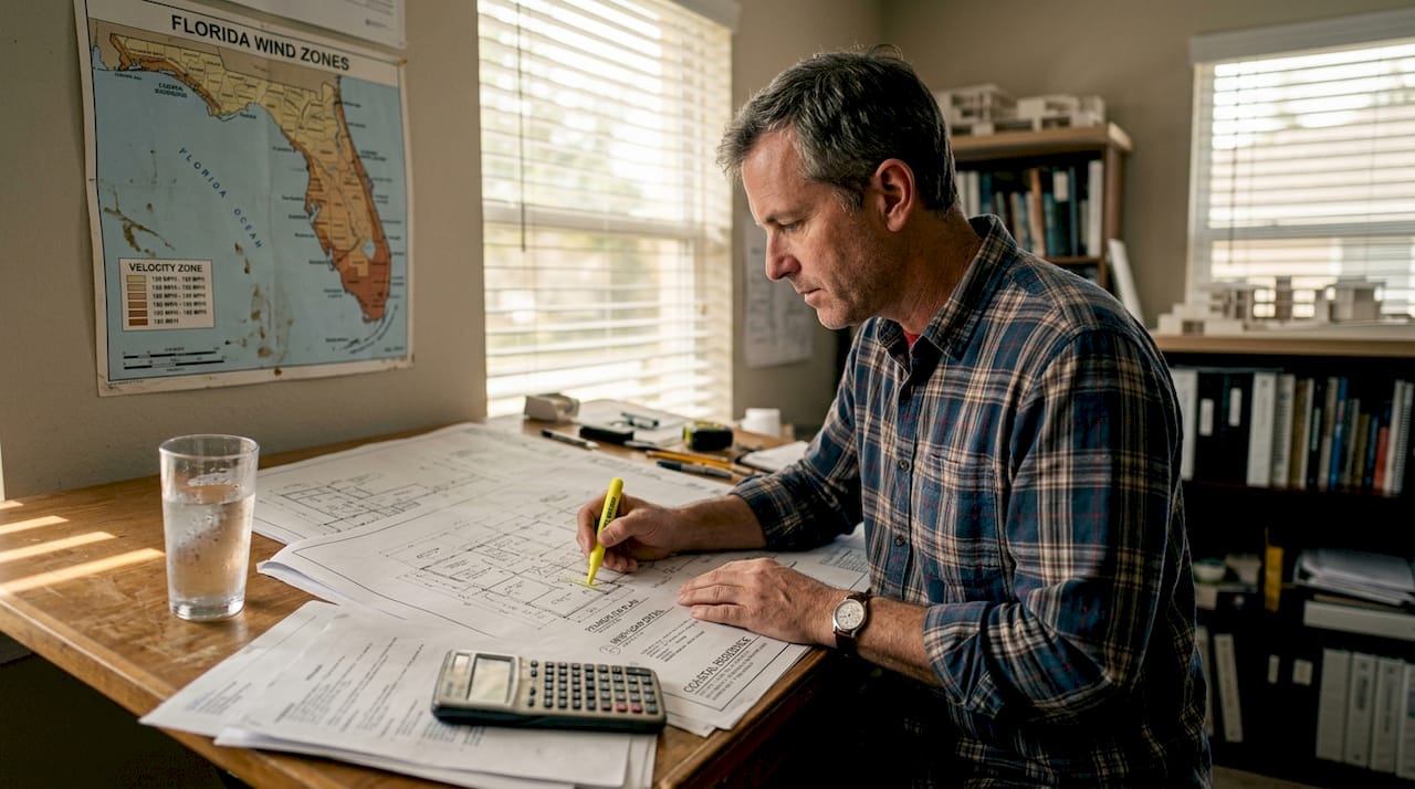 Engineer marking structural wind zone plans