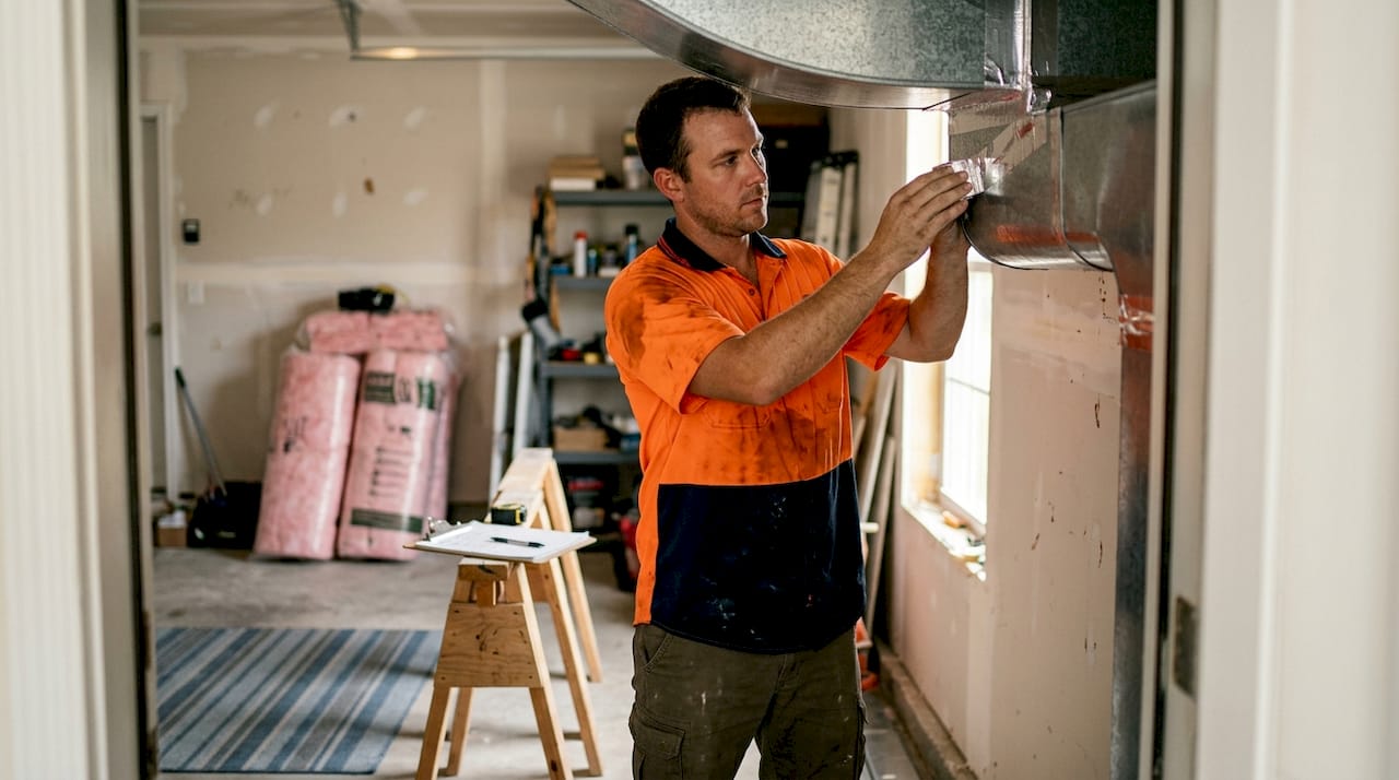 Technician sealing HVAC ductwork in Florida home