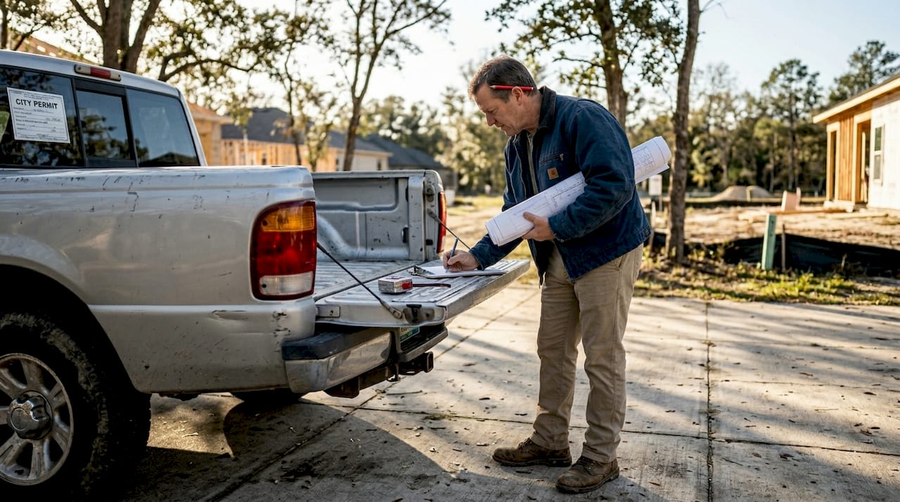 Contractor noting details with site plan