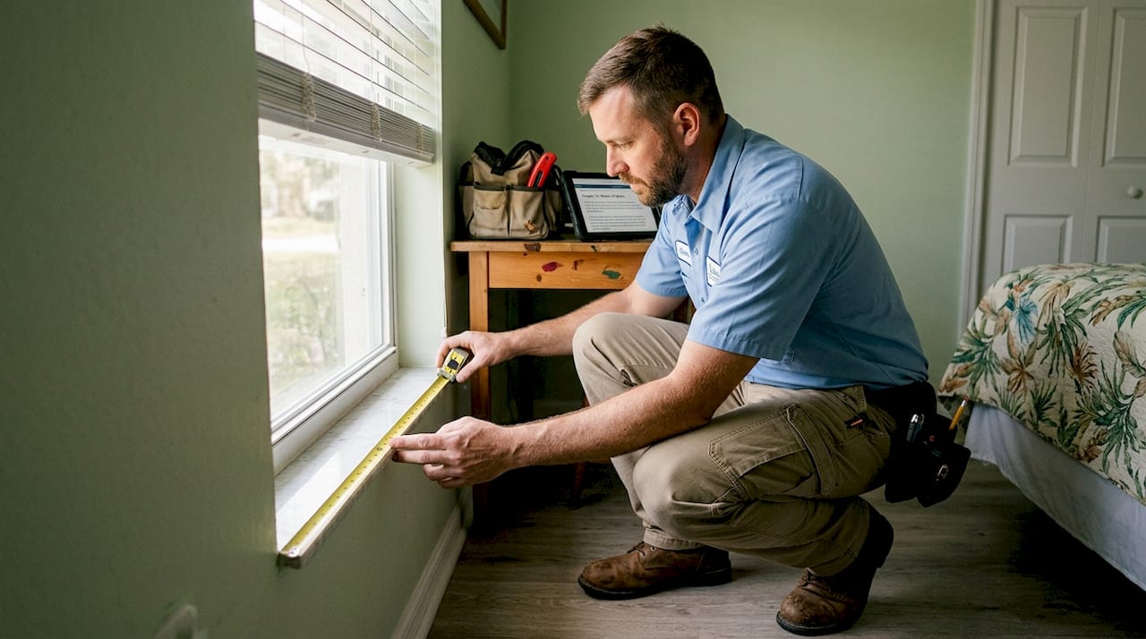 Inspector measuring egress window height
