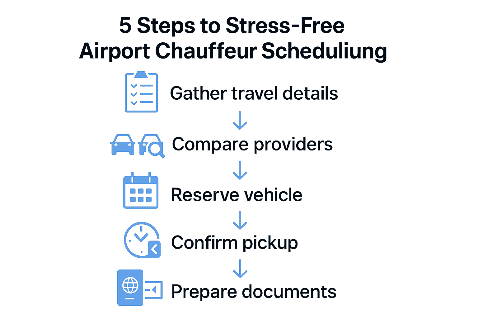 Infographic of 5 steps for scheduling stress-free airport chauffeur