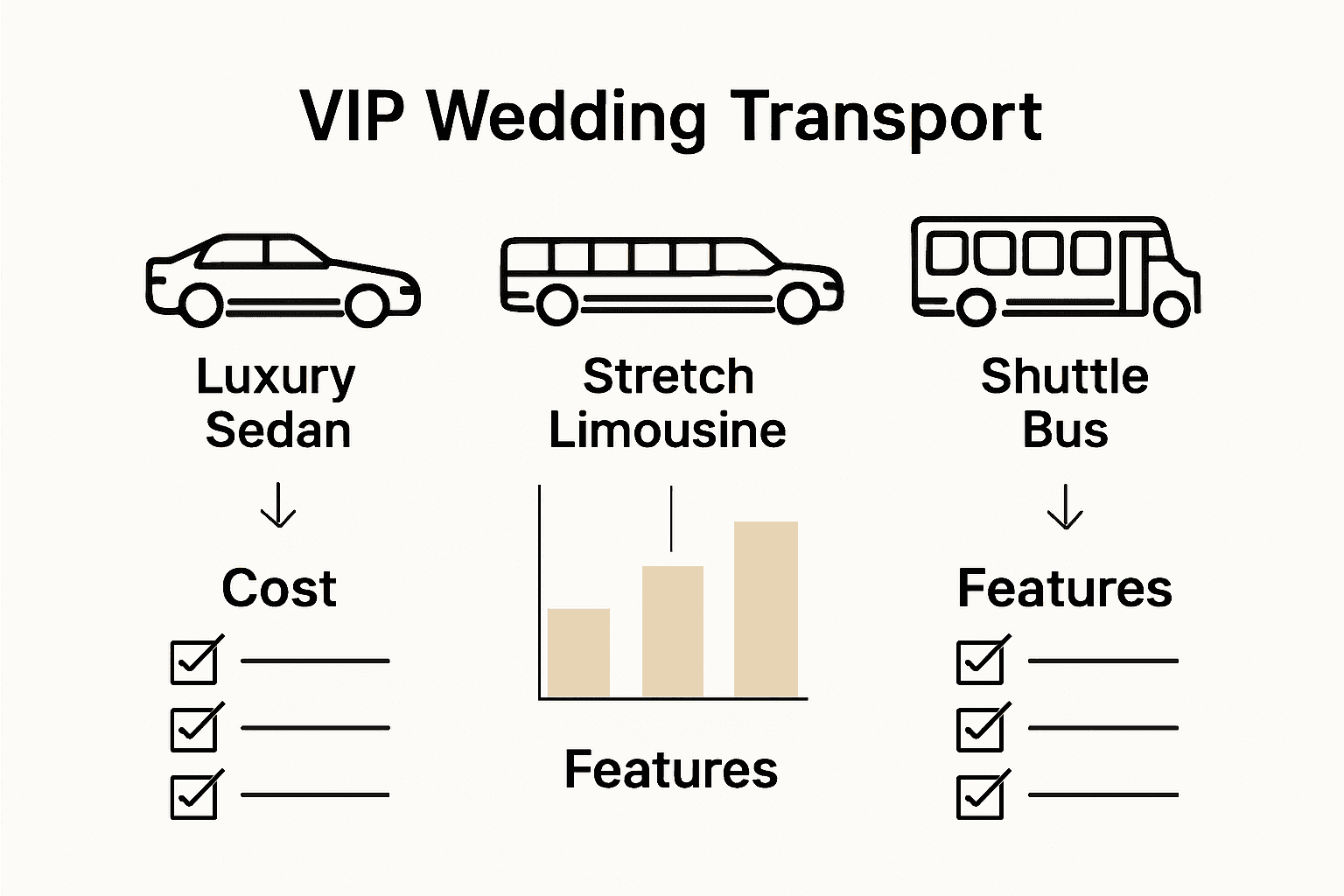 Infographic: VIP wedding transport cost and feature comparison.