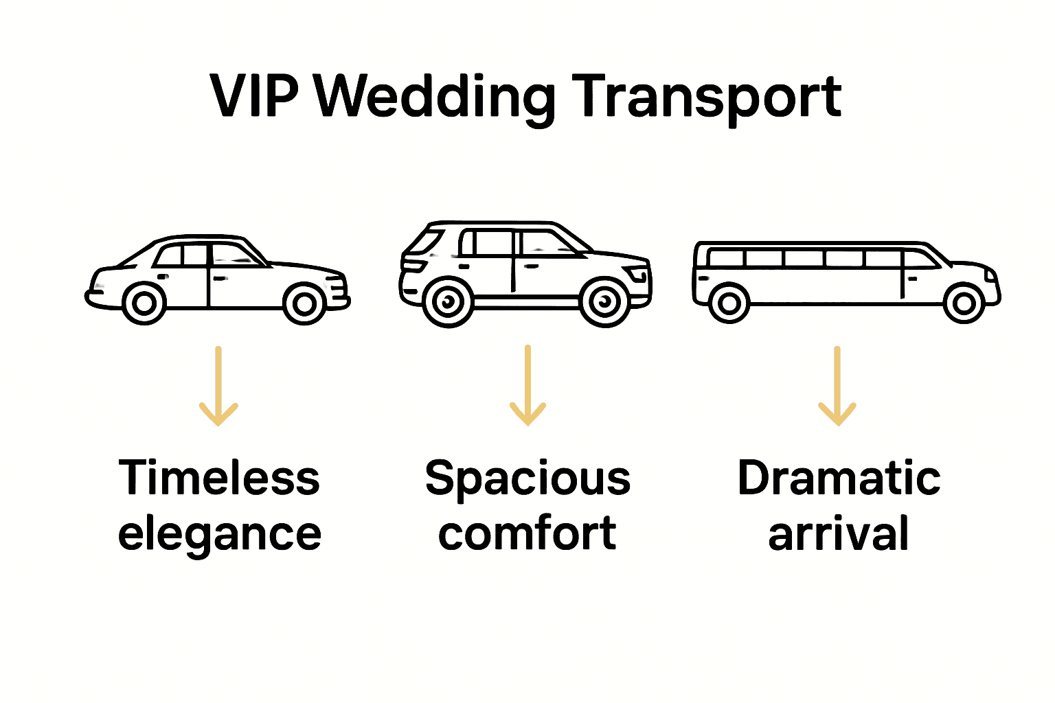 Infographic comparing sedan, SUV, and limousine features for weddings